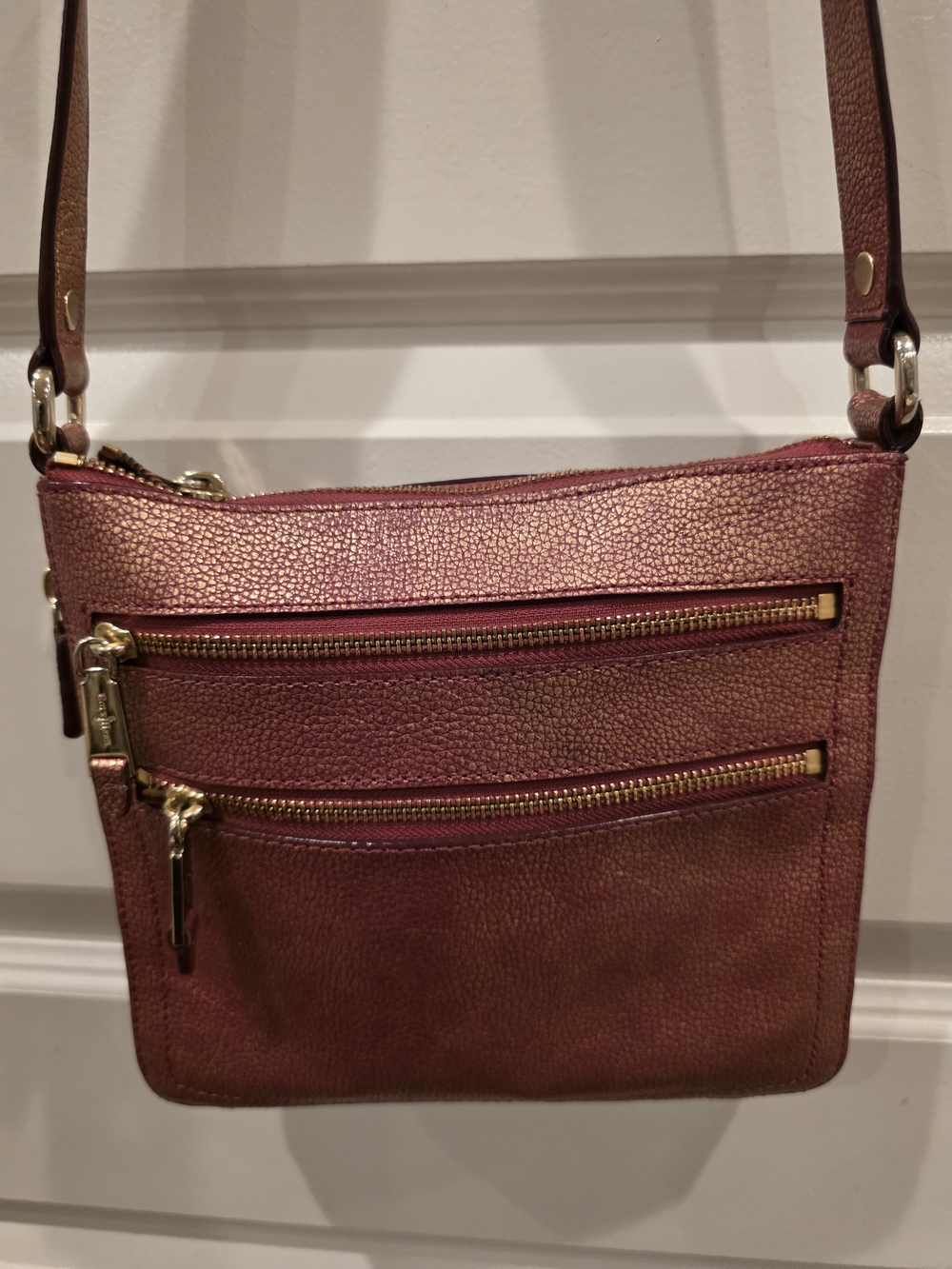 Cole Haan Metallic Rose Gold Crossbody Bag with Gold Hardware